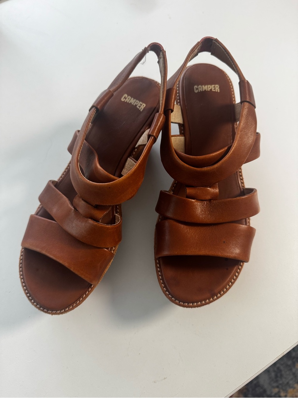 Camper Brown Leather Slingback Sandals